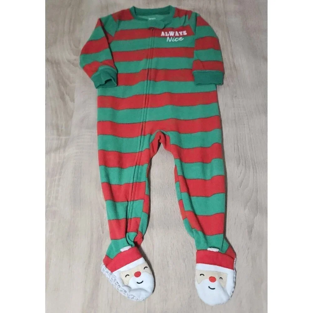 Lot Of 3 Fleece Footed Pajamas Pjs Boys Size 18 Months Christmas Santa Holiday